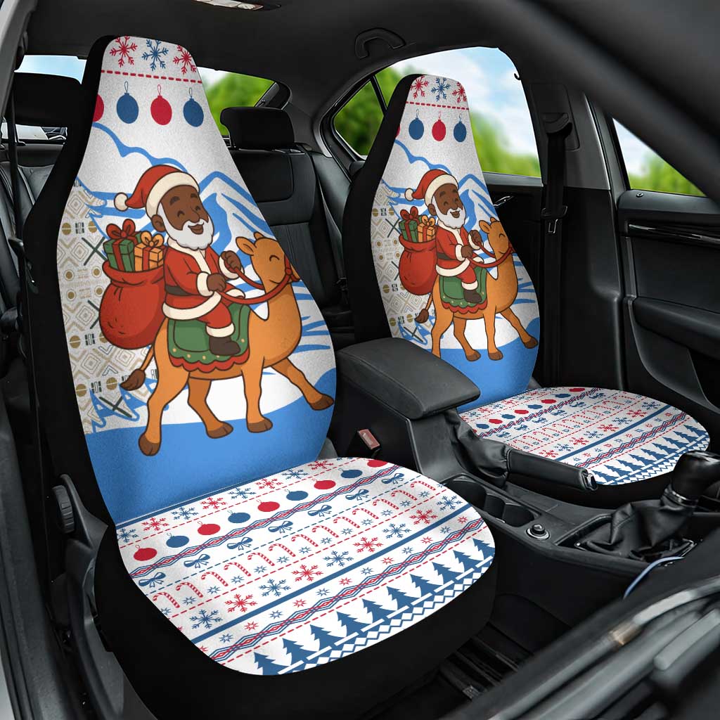 Somalia Christmas Car Seat Cover with Santa on Camel Christmas Tree Ornaments Candy Canes and Snowflake - Wonder Print Shop