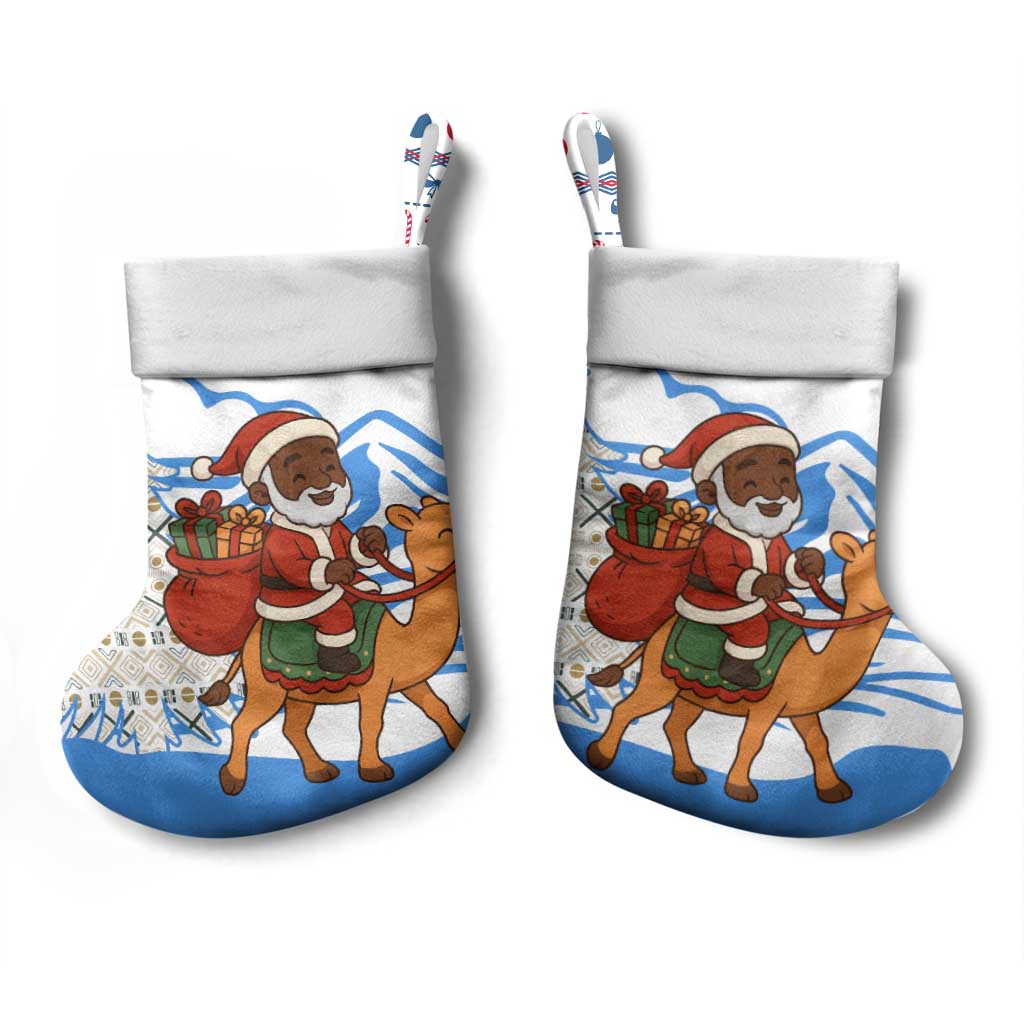 Somalia Christmas Stocking with Santa on Camel Christmas Tree Ornaments Candy Canes and Snowflake - Wonder Print Shop