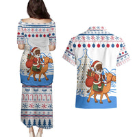 Somalia Christmas Couples Matching Puletasi and Hawaiian Shirt with Santa on Camel Christmas Tree Ornaments Candy Canes and Snowflake - Wonder Print Shop