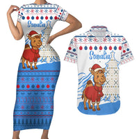 Somalia Christmas Couples Matching Short Sleeve Bodycon Dress and Hawaiian Shirt with Santa on Camel Christmas Tree Ornaments Candy Canes and Snowflake - Wonder Print Shop