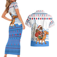 Somalia Christmas Couples Matching Short Sleeve Bodycon Dress and Hawaiian Shirt with Santa on Camel Christmas Tree Ornaments Candy Canes and Snowflake - Wonder Print Shop