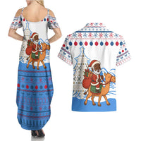 Somalia Christmas Couples Matching Summer Maxi Dress and Hawaiian Shirt with Santa on Camel Christmas Tree Ornaments Candy Canes and Snowflake - Wonder Print Shop