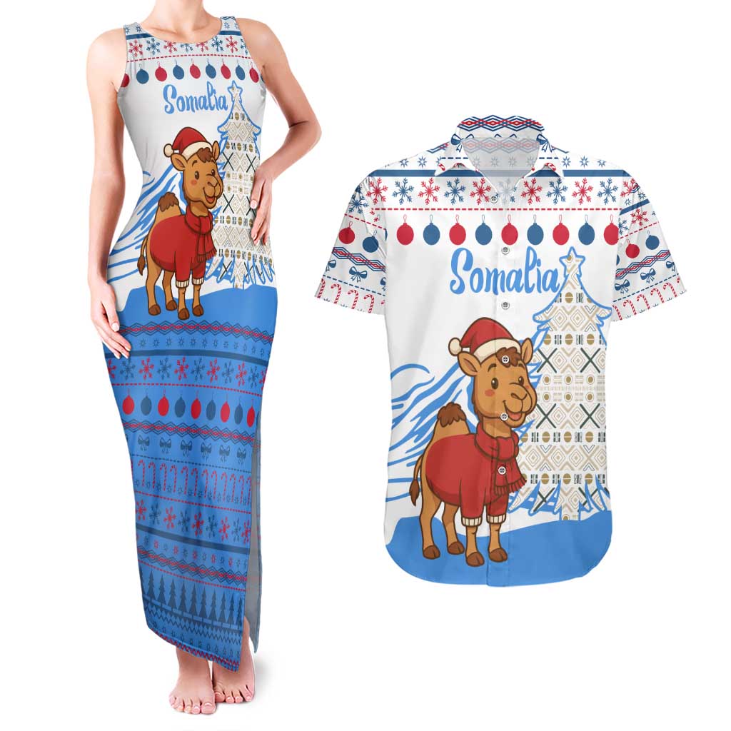 Somalia Christmas Couples Matching Tank Maxi Dress and Hawaiian Shirt with Santa on Camel Christmas Tree Ornaments Candy Canes and Snowflake - Wonder Print Shop