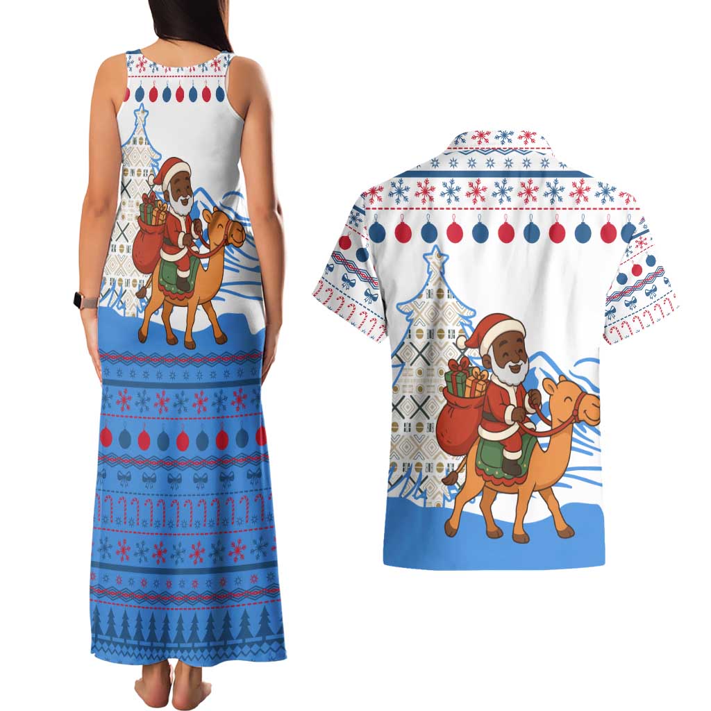 Somalia Christmas Couples Matching Tank Maxi Dress and Hawaiian Shirt with Santa on Camel Christmas Tree Ornaments Candy Canes and Snowflake - Wonder Print Shop