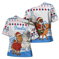 Somalia Christmas Cross Shoulder Shirt with Santa on Camel Christmas Tree Ornaments Candy Canes and Snowflake - Wonder Print Shop