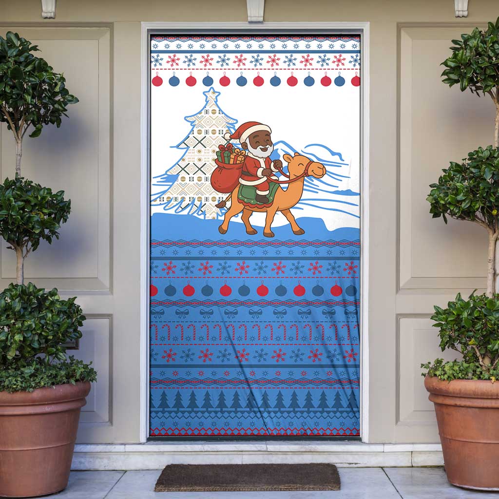 Somalia Christmas Door Cover with Santa on Camel Christmas Tree Ornaments Candy Canes and Snowflake - Wonder Print Shop