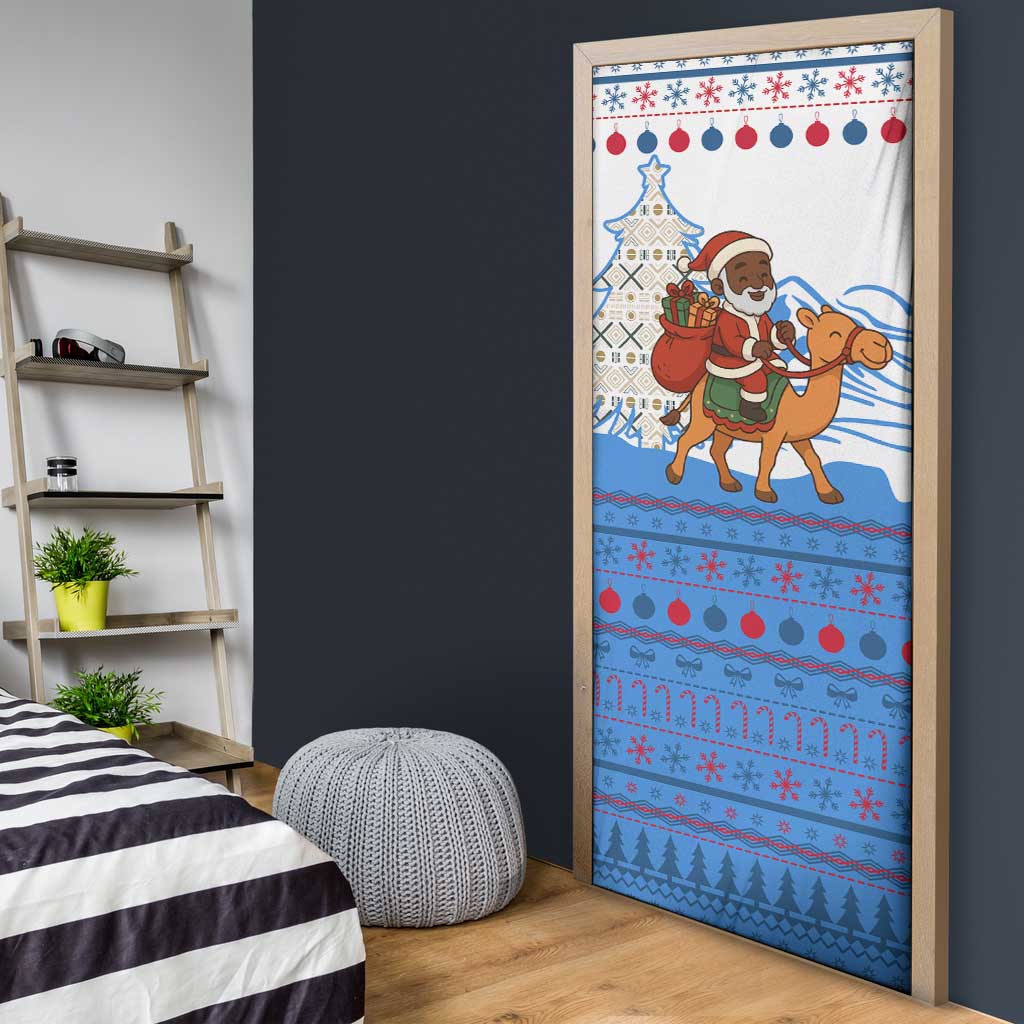 Somalia Christmas Door Cover with Santa on Camel Christmas Tree Ornaments Candy Canes and Snowflake - Wonder Print Shop