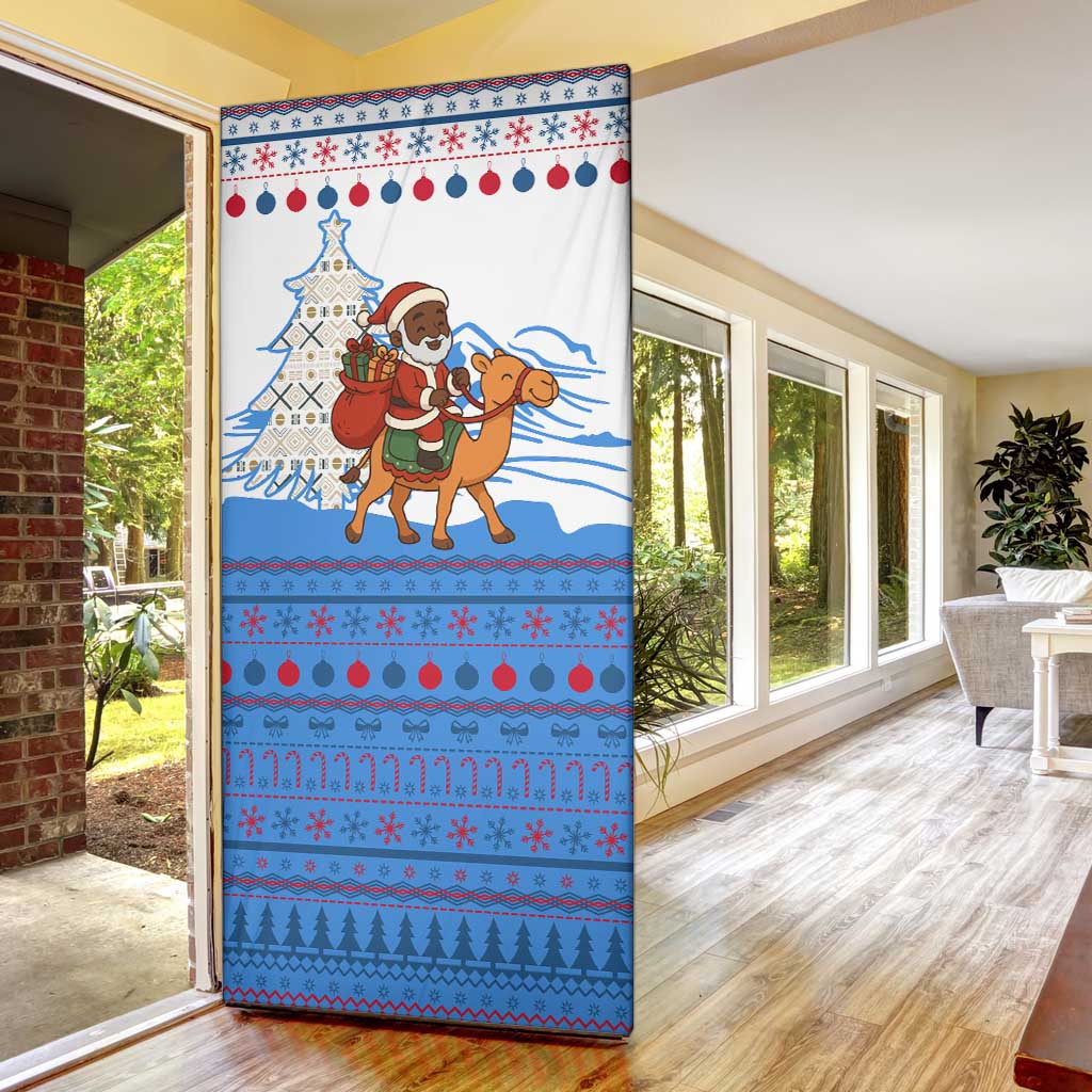 Somalia Christmas Door Cover with Santa on Camel Christmas Tree Ornaments Candy Canes and Snowflake - Wonder Print Shop