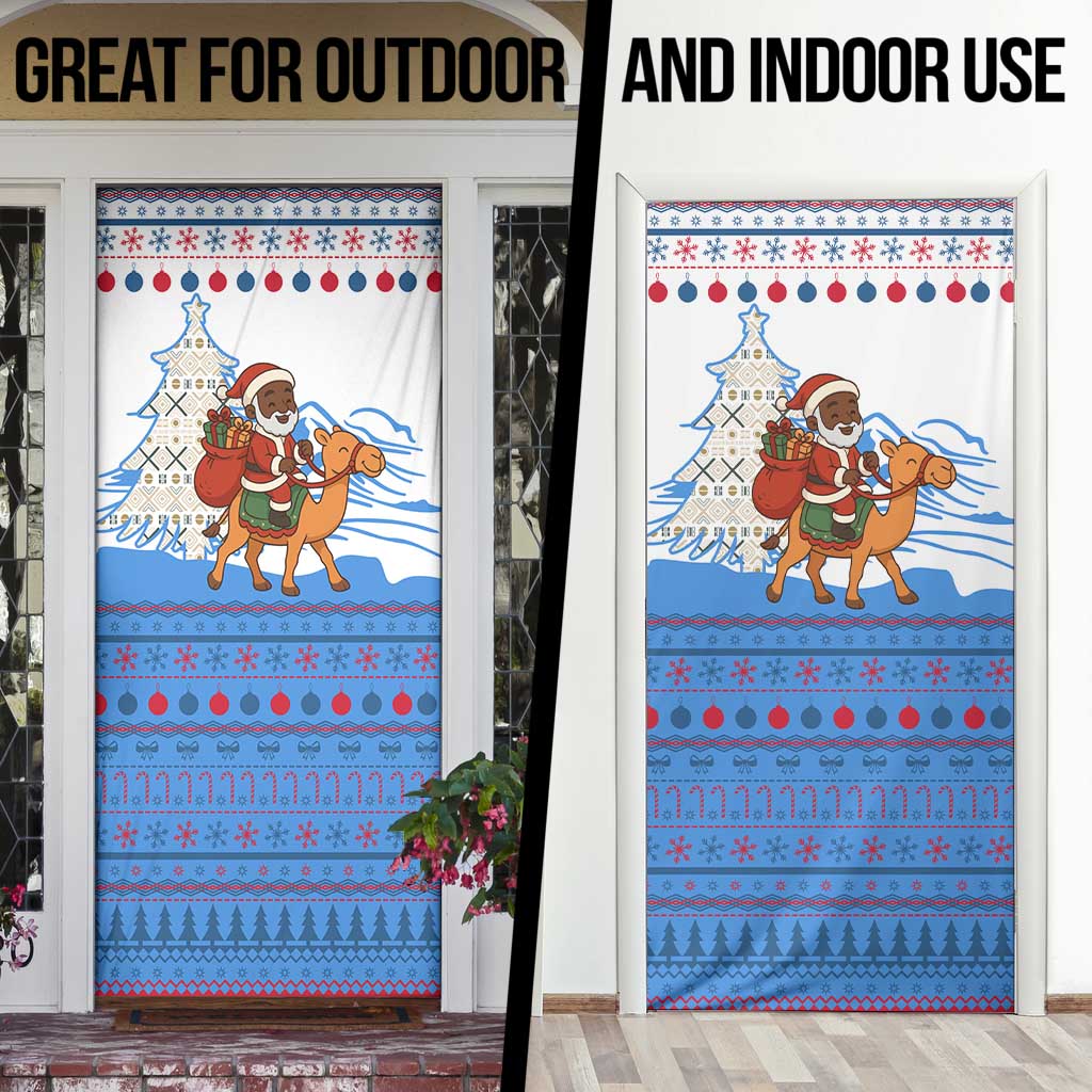 Somalia Christmas Door Cover with Santa on Camel Christmas Tree Ornaments Candy Canes and Snowflake - Wonder Print Shop