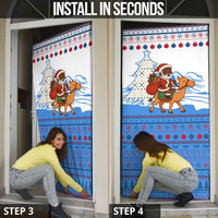 Somalia Christmas Door Cover with Santa on Camel Christmas Tree Ornaments Candy Canes and Snowflake - Wonder Print Shop