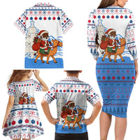 Somalia Christmas Family Matching Long Sleeve Bodycon Dress and Hawaiian Shirt with Santa on Camel Christmas Tree Ornaments Candy Canes and Snowflake - Wonder Print Shop