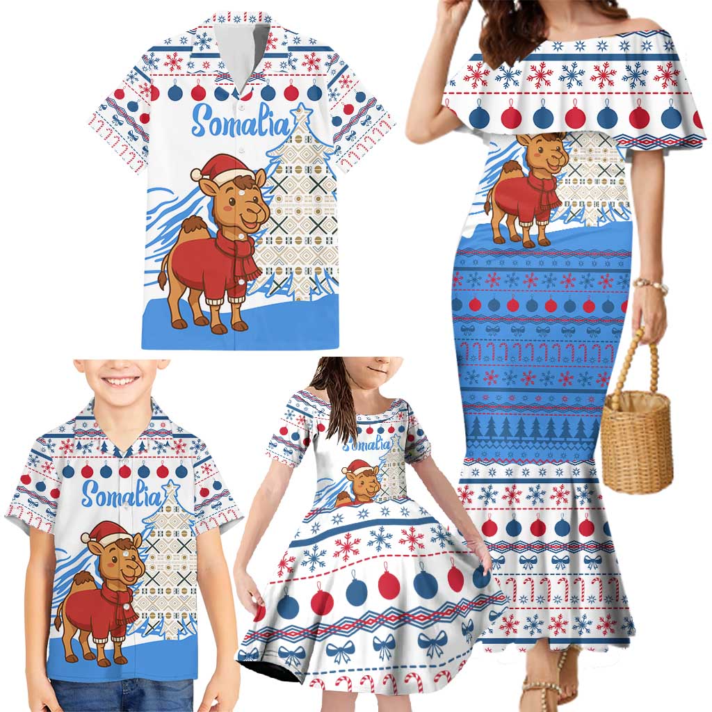 Somalia Christmas Family Matching Mermaid Dress and Hawaiian Shirt with Santa on Camel Christmas Tree Ornaments Candy Canes and Snowflake - Wonder Print Shop