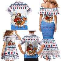 Somalia Christmas Family Matching Mermaid Dress and Hawaiian Shirt with Santa on Camel Christmas Tree Ornaments Candy Canes and Snowflake - Wonder Print Shop