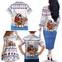 Somalia Christmas Family Matching Off The Shoulder Long Sleeve Dress and Hawaiian Shirt with Santa on Camel Christmas Tree Ornaments Candy Canes and Snowflake - Wonder Print Shop
