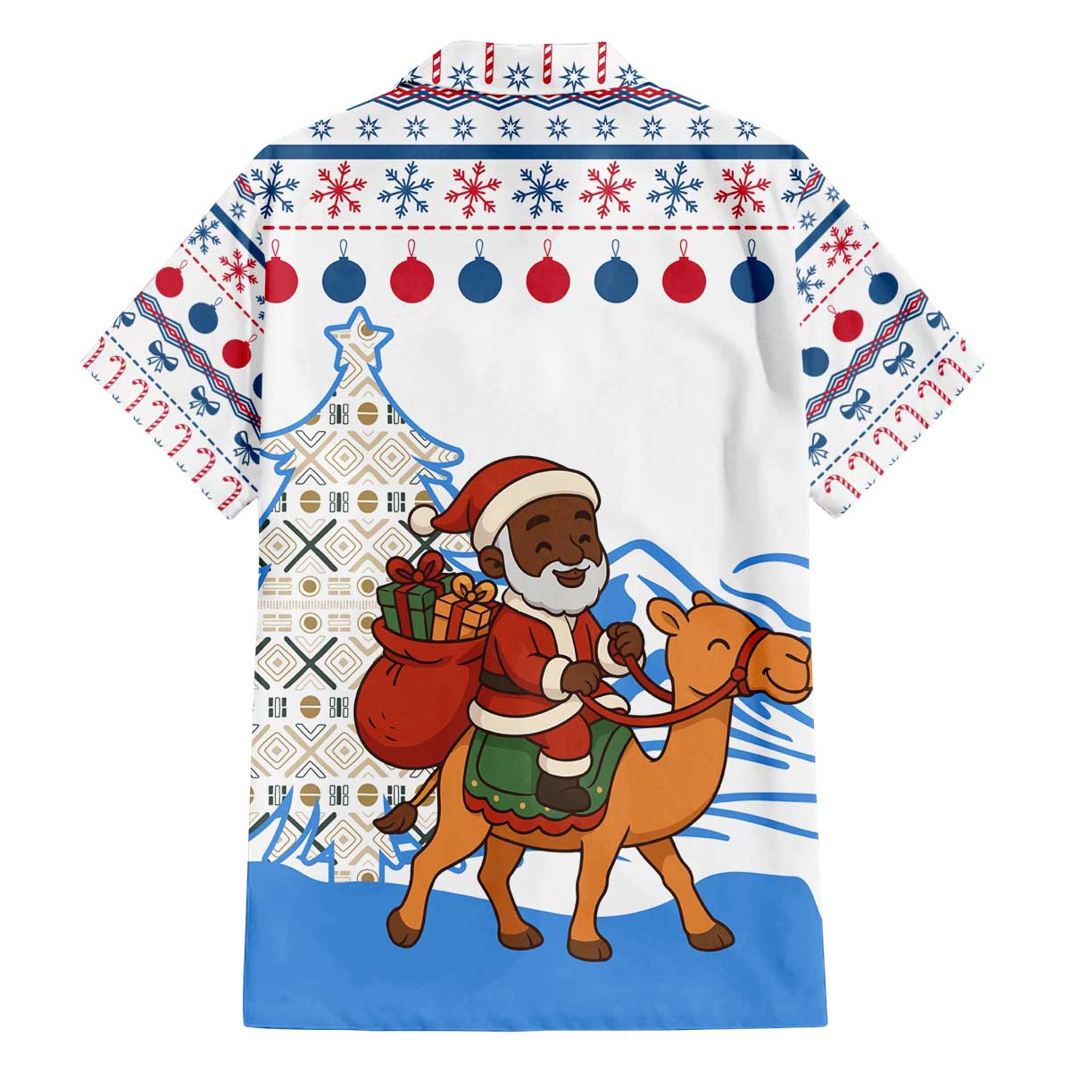 Somalia Christmas Family Matching Off The Shoulder Long Sleeve Dress and Hawaiian Shirt with Santa on Camel Christmas Tree Ornaments Candy Canes and Snowflake - Wonder Print Shop