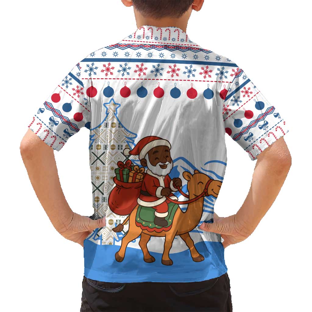 Somalia Christmas Family Matching Off Shoulder Maxi Dress and Hawaiian Shirt with Santa on Camel Christmas Tree Ornaments Candy Canes and Snowflake - Wonder Print Shop