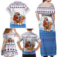 Somalia Christmas Family Matching Off Shoulder Maxi Dress and Hawaiian Shirt with Santa on Camel Christmas Tree Ornaments Candy Canes and Snowflake - Wonder Print Shop