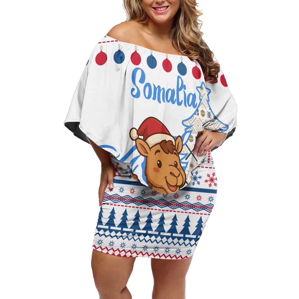 Somalia Christmas Family Matching Off Shoulder Short Dress and Hawaiian Shirt with Santa on Camel Christmas Tree Ornaments Candy Canes and Snowflake - Wonder Print Shop
