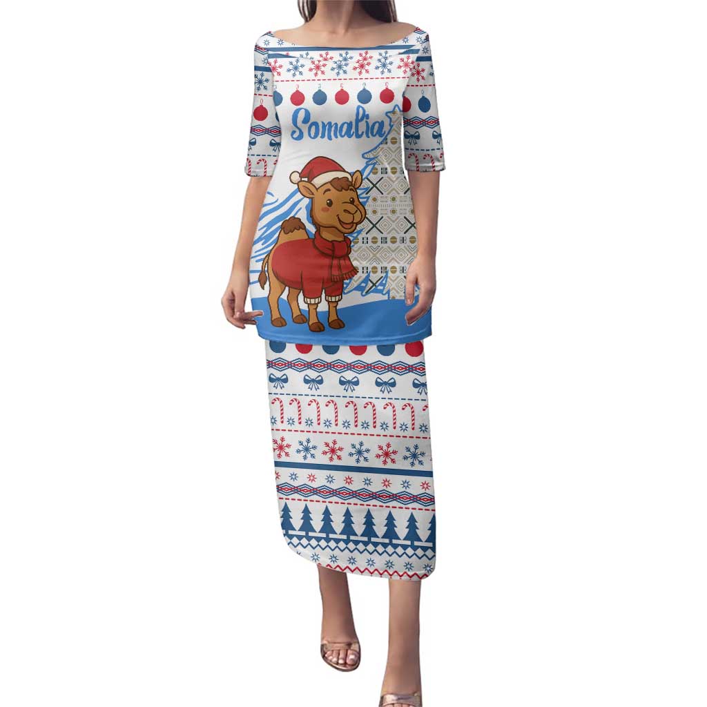 Somalia Christmas Family Matching Puletasi and Hawaiian Shirt with Santa on Camel Christmas Tree Ornaments Candy Canes and Snowflake - Wonder Print Shop