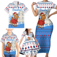 Somalia Christmas Family Matching Short Sleeve Bodycon Dress and Hawaiian Shirt with Santa on Camel Christmas Tree Ornaments Candy Canes and Snowflake - Wonder Print Shop