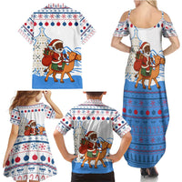 Somalia Christmas Family Matching Summer Maxi Dress and Hawaiian Shirt with Santa on Camel Christmas Tree Ornaments Candy Canes and Snowflake - Wonder Print Shop