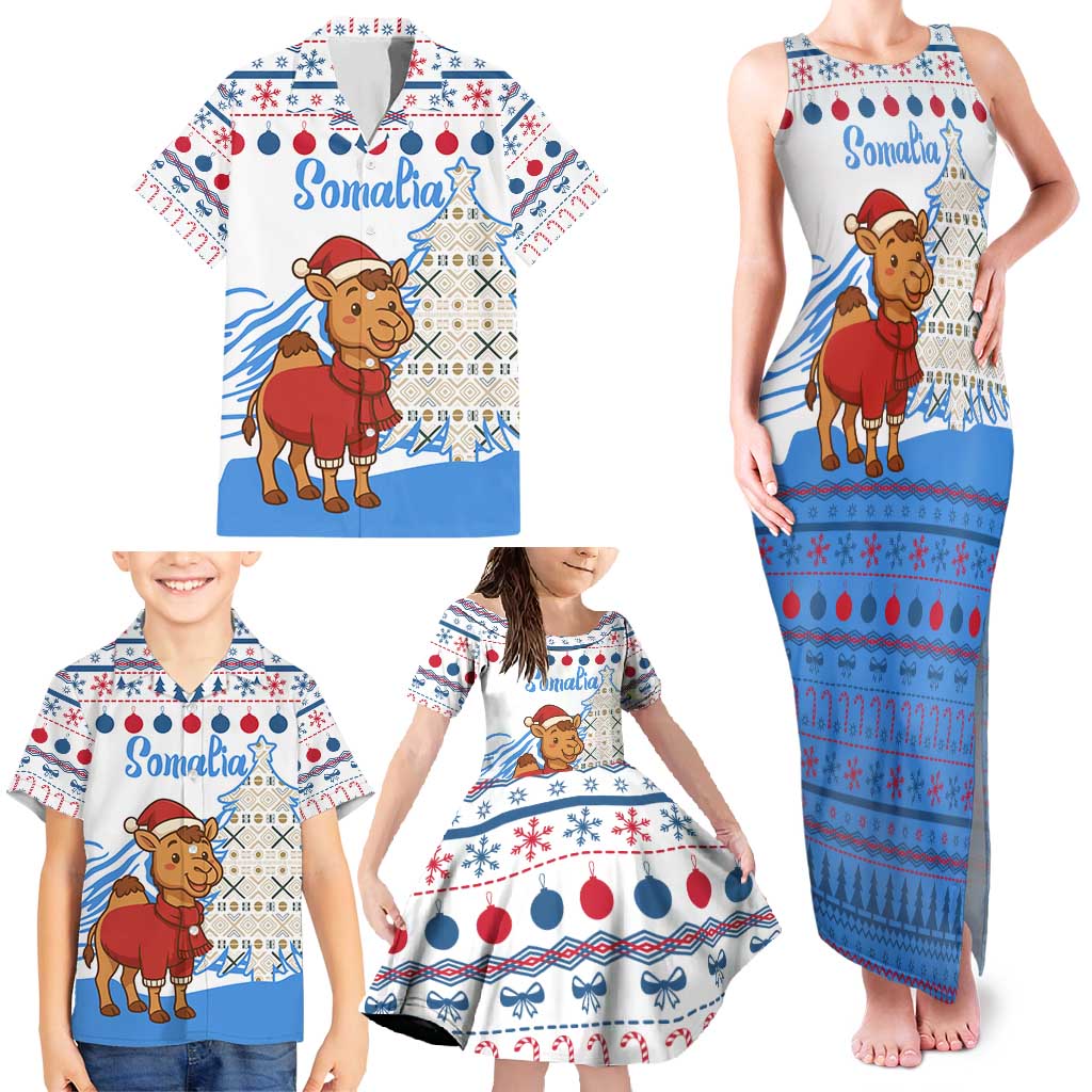Somalia Christmas Family Matching Tank Maxi Dress and Hawaiian Shirt with Santa on Camel Christmas Tree Ornaments Candy Canes and Snowflake - Wonder Print Shop