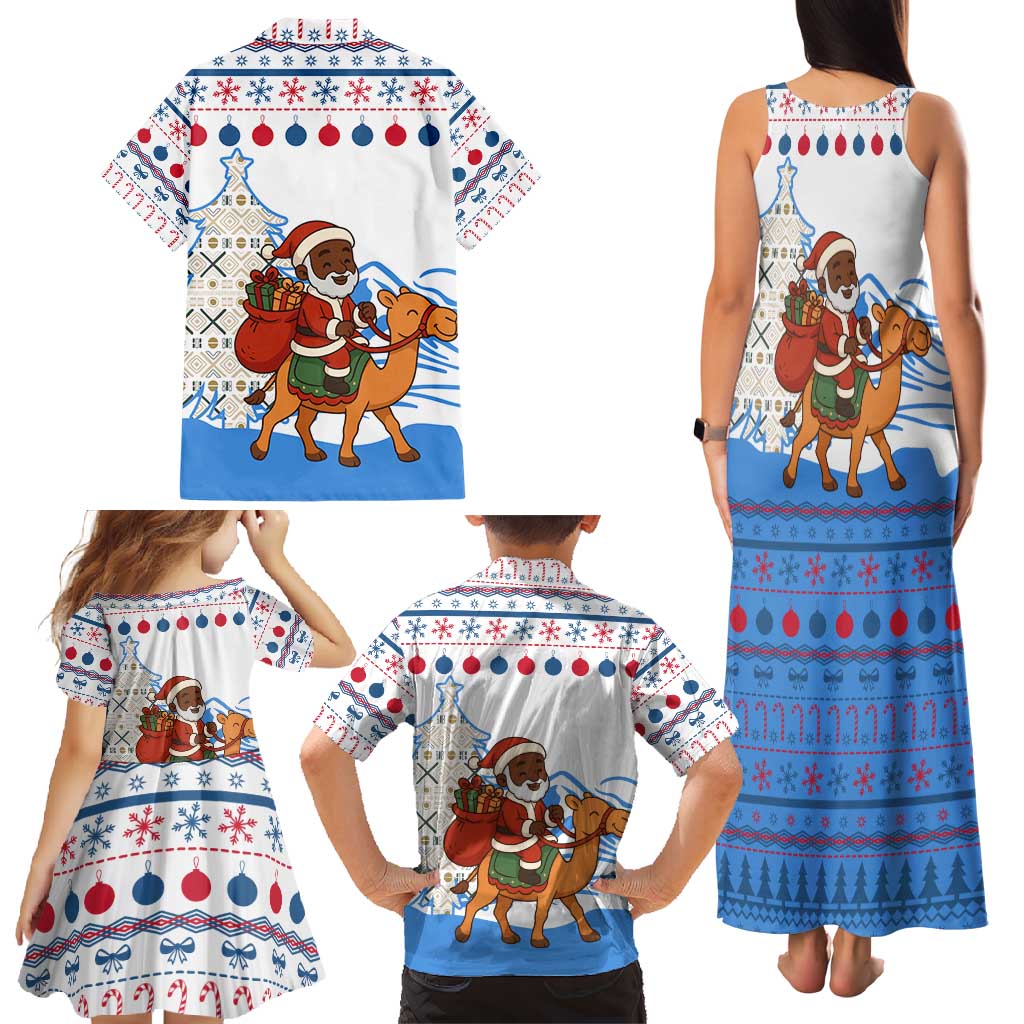 Somalia Christmas Family Matching Tank Maxi Dress and Hawaiian Shirt with Santa on Camel Christmas Tree Ornaments Candy Canes and Snowflake - Wonder Print Shop