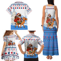 Somalia Christmas Family Matching Tank Maxi Dress and Hawaiian Shirt with Santa on Camel Christmas Tree Ornaments Candy Canes and Snowflake - Wonder Print Shop
