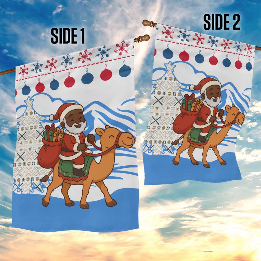 Somalia Christmas Garden Flag with Santa on Camel Christmas Tree Ornaments Candy Canes and Snowflake - Wonder Print Shop