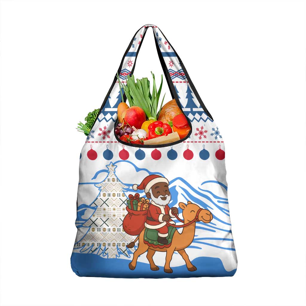 Somalia Christmas Grocery Bag with Santa on Camel Christmas Tree Ornaments Candy Canes and Snowflake - Wonder Print Shop