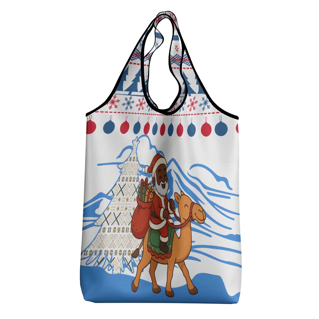 Somalia Christmas Grocery Bag with Santa on Camel Christmas Tree Ornaments Candy Canes and Snowflake - Wonder Print Shop