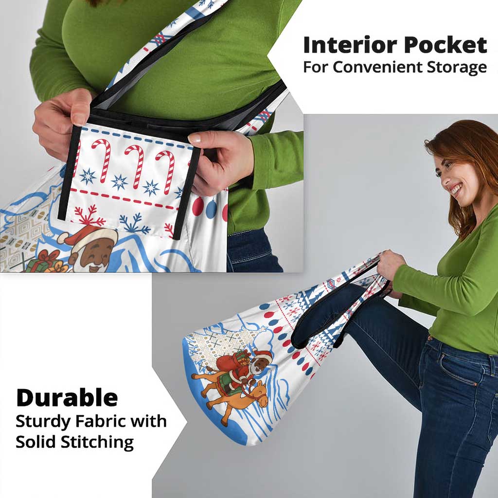 Somalia Christmas Grocery Bag with Santa on Camel Christmas Tree Ornaments Candy Canes and Snowflake - Wonder Print Shop