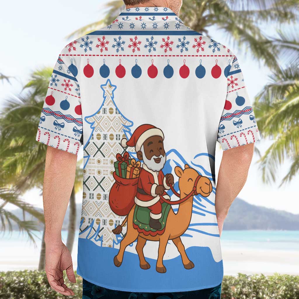Somalia Christmas Hawaiian Shirt with Santa on Camel Christmas Tree Ornaments Candy Canes and Snowflake - Wonder Print Shop