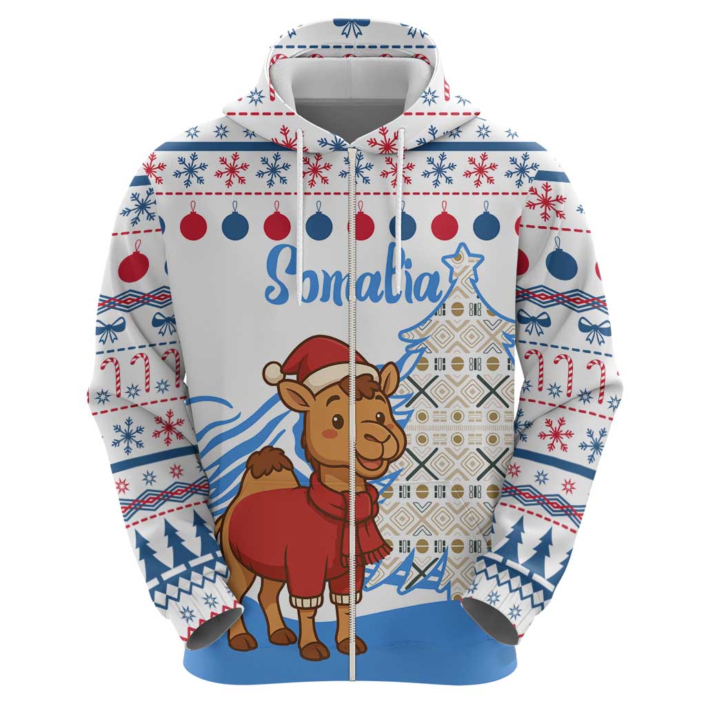 Somalia Christmas Hoodie with Santa on Camel Christmas Tree Ornaments Candy Canes and Snowflake - Wonder Print Shop