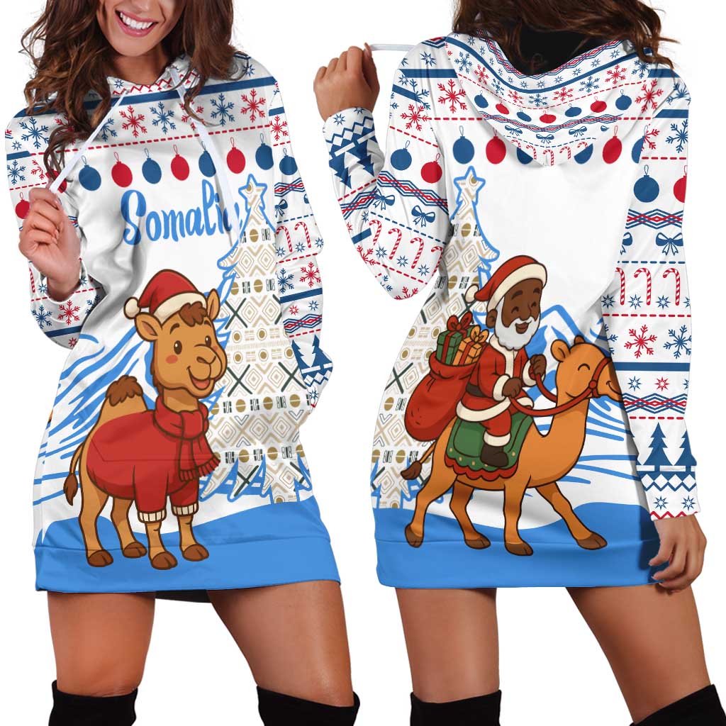 Somalia Christmas Hoodie Dress with Santa on Camel Christmas Tree Ornaments Candy Canes and Snowflake - Wonder Print Shop