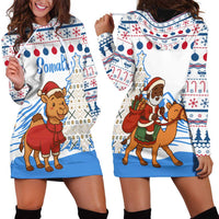 Somalia Christmas Hoodie Dress with Santa on Camel Christmas Tree Ornaments Candy Canes and Snowflake - Wonder Print Shop