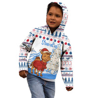 Somalia Christmas Kid Hoodie with Santa on Camel Christmas Tree Ornaments Candy Canes and Snowflake - Wonder Print Shop