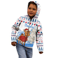 Somalia Christmas Kid Hoodie with Santa on Camel Christmas Tree Ornaments Candy Canes and Snowflake - Wonder Print Shop