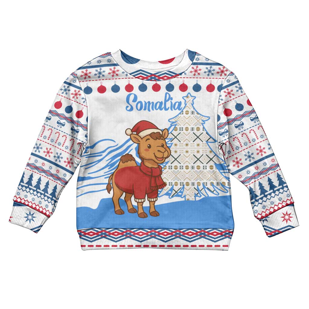 Somalia Christmas Kid Ugly Christmas Sweater with Santa on Camel Christmas Tree Ornaments Candy Canes and Snowflake - Wonder Print Shop