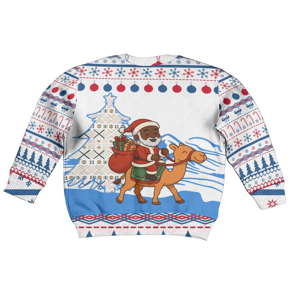 Somalia Christmas Kid Ugly Christmas Sweater with Santa on Camel Christmas Tree Ornaments Candy Canes and Snowflake - Wonder Print Shop