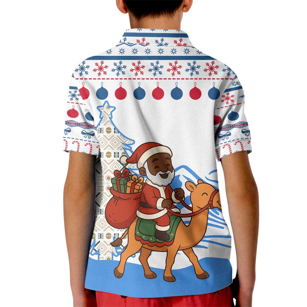 Somalia Christmas Kid Polo Shirt with Santa on Camel Christmas Tree Ornaments Candy Canes and Snowflake - Wonder Print Shop