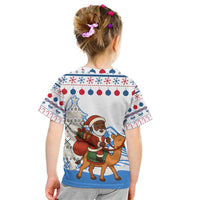 Somalia Christmas Kid T Shirt with Santa on Camel Christmas Tree Ornaments Candy Canes and Snowflake - Wonder Print Shop