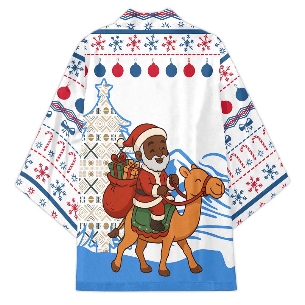 Somalia Christmas Kimono with Santa on Camel Christmas Tree Ornaments Candy Canes and Snowflake - Wonder Print Shop