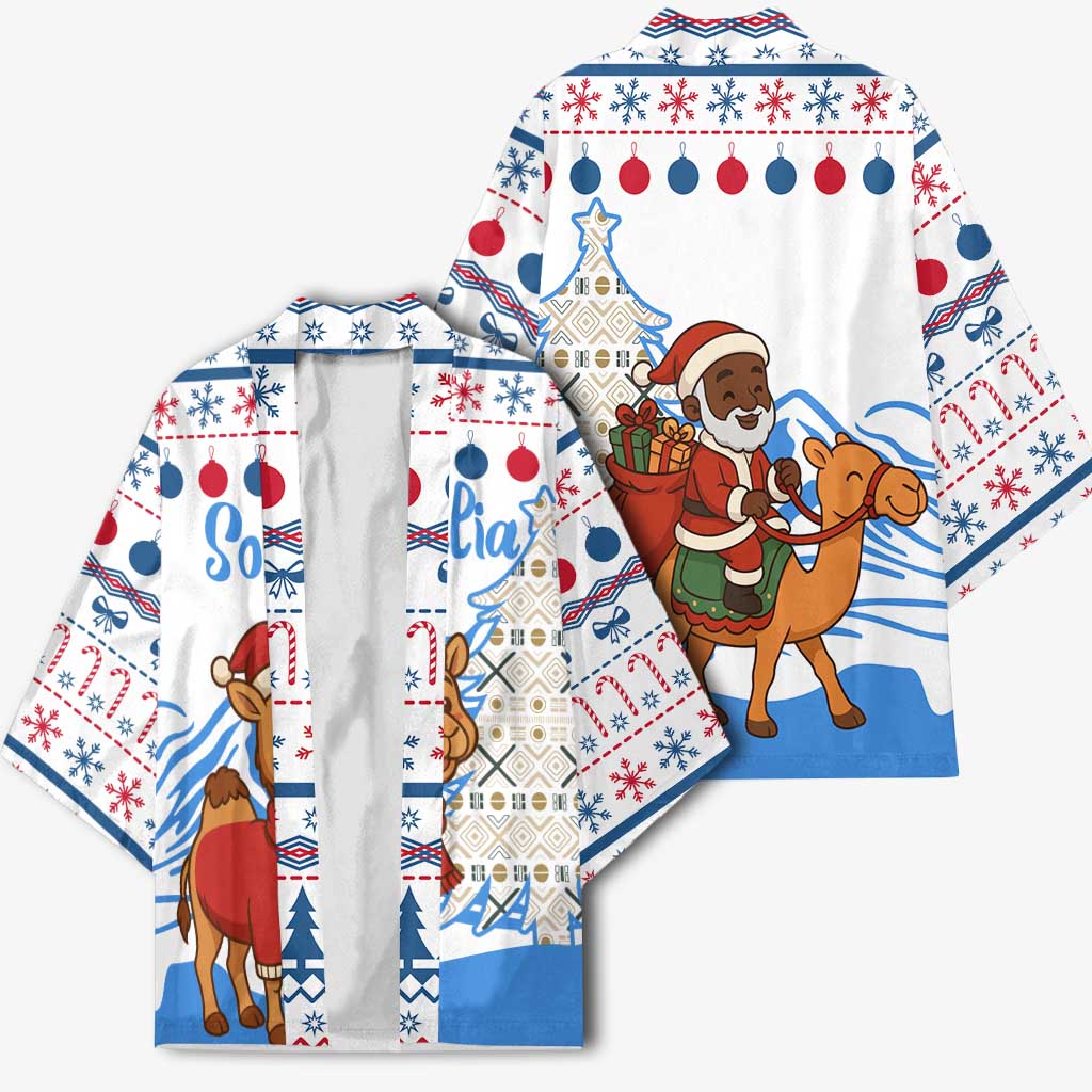 Somalia Christmas Kimono with Santa on Camel Christmas Tree Ornaments Candy Canes and Snowflake - Wonder Print Shop