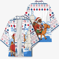 Somalia Christmas Kimono with Santa on Camel Christmas Tree Ornaments Candy Canes and Snowflake - Wonder Print Shop