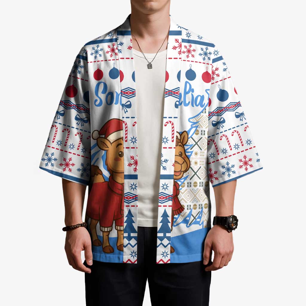 Somalia Christmas Kimono with Santa on Camel Christmas Tree Ornaments Candy Canes and Snowflake - Wonder Print Shop
