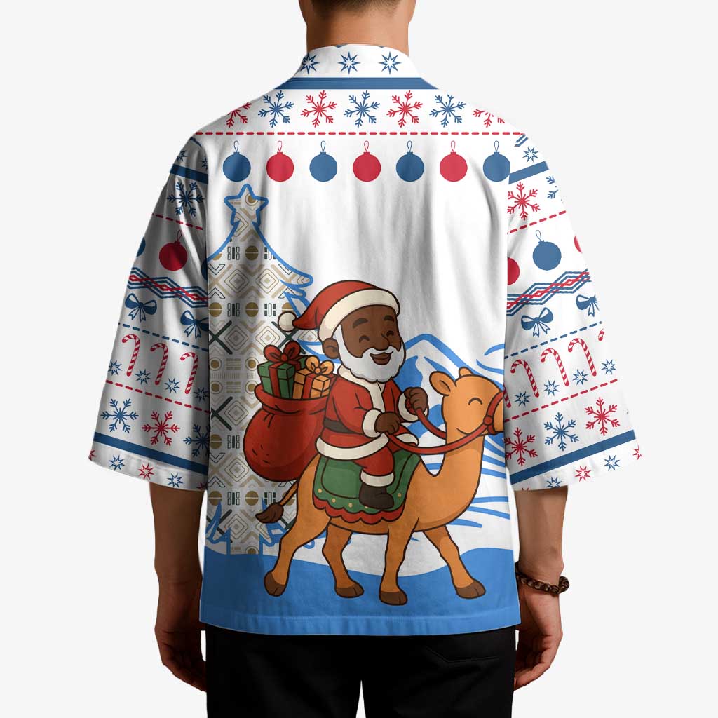 Somalia Christmas Kimono with Santa on Camel Christmas Tree Ornaments Candy Canes and Snowflake - Wonder Print Shop