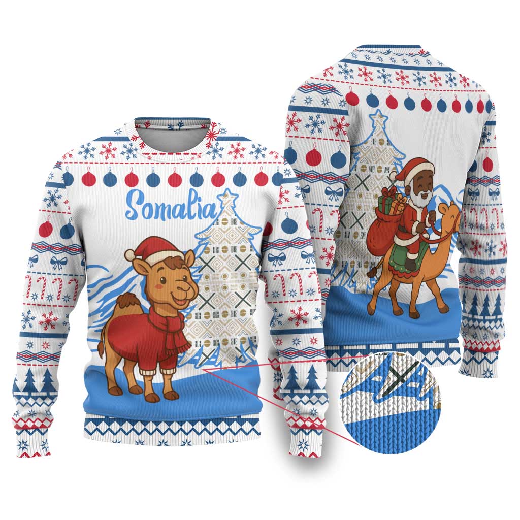 Somalia Christmas Ugly Christmas Sweater with Santa on Camel Christmas Tree Ornaments Candy Canes and Snowflake - Wonder Print Shop