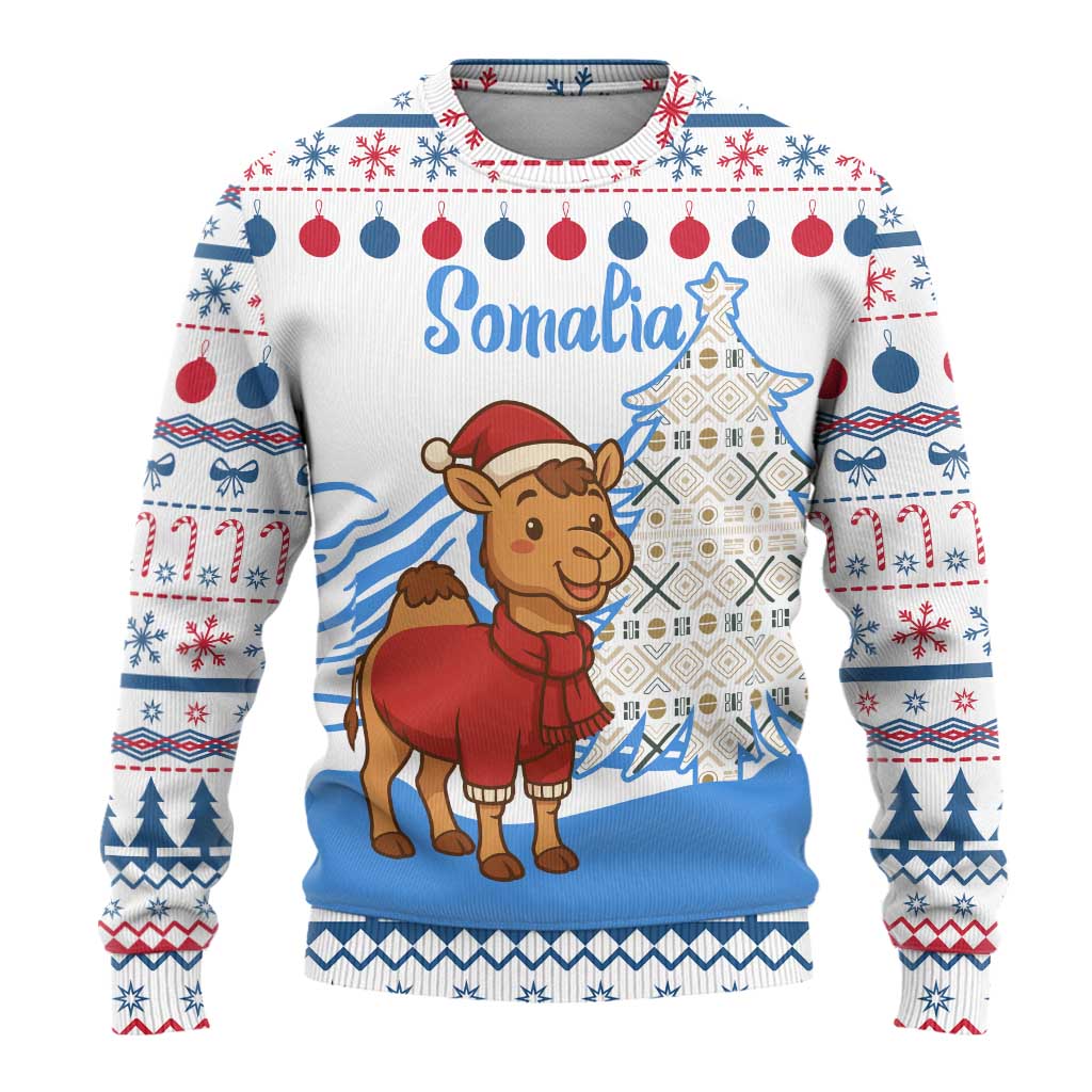 Somalia Christmas Ugly Christmas Sweater with Santa on Camel Christmas Tree Ornaments Candy Canes and Snowflake - Wonder Print Shop