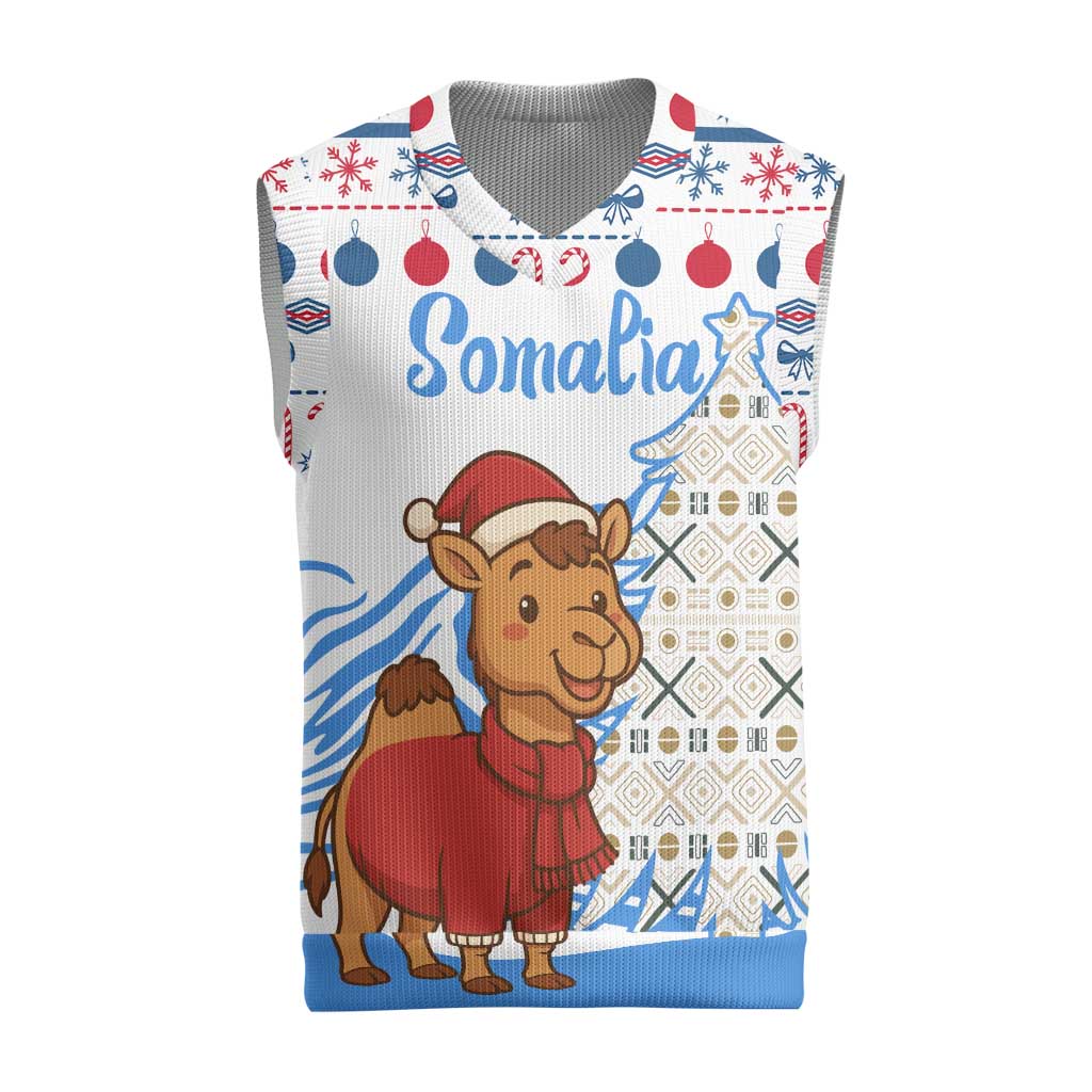 Somalia Christmas Knitted V-Neck Vest with Santa on Camel Christmas Tree Ornaments Candy Canes and Snowflake - Wonder Print Shop